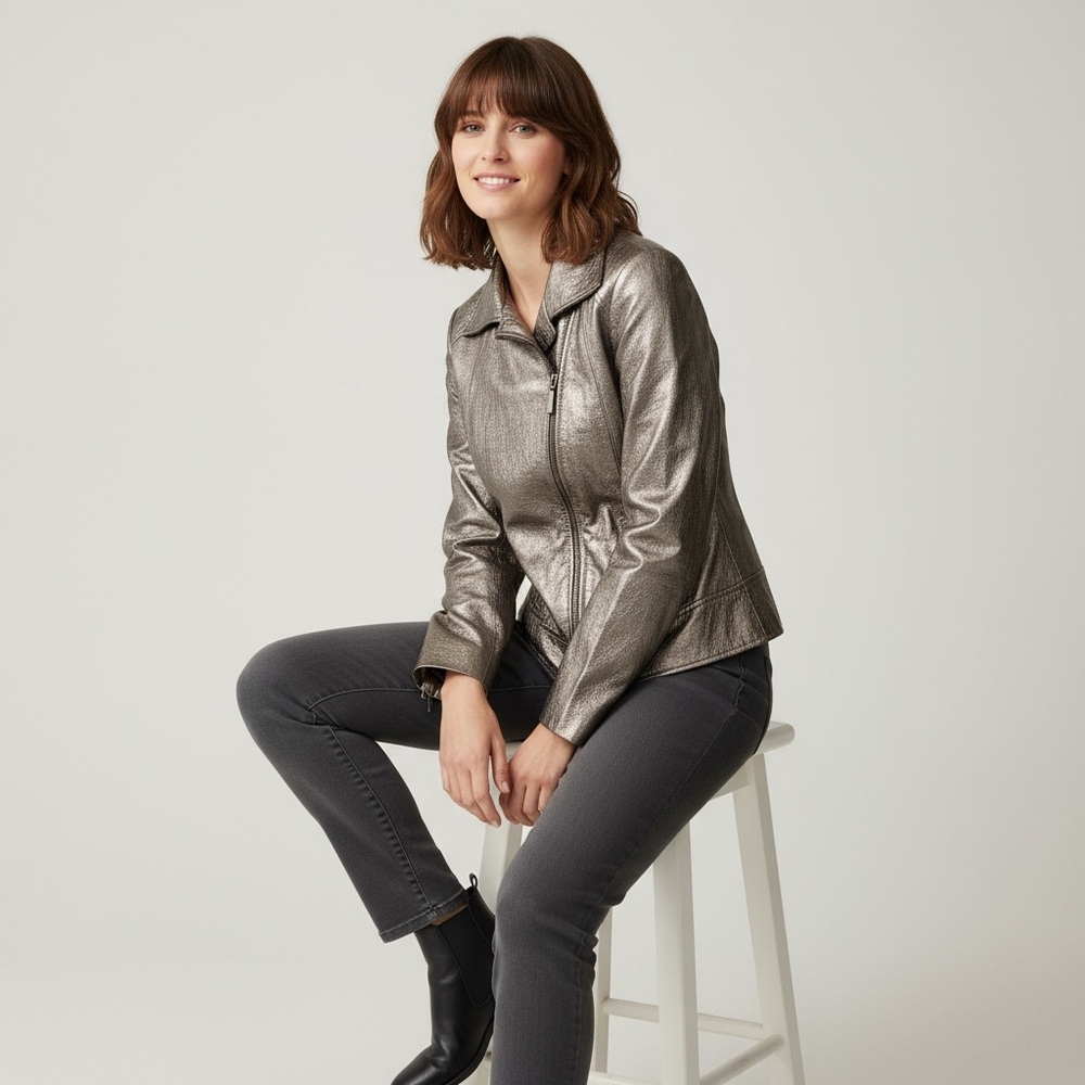 In Suede Silver Asymmetrical Zip Moto Jacket Size S